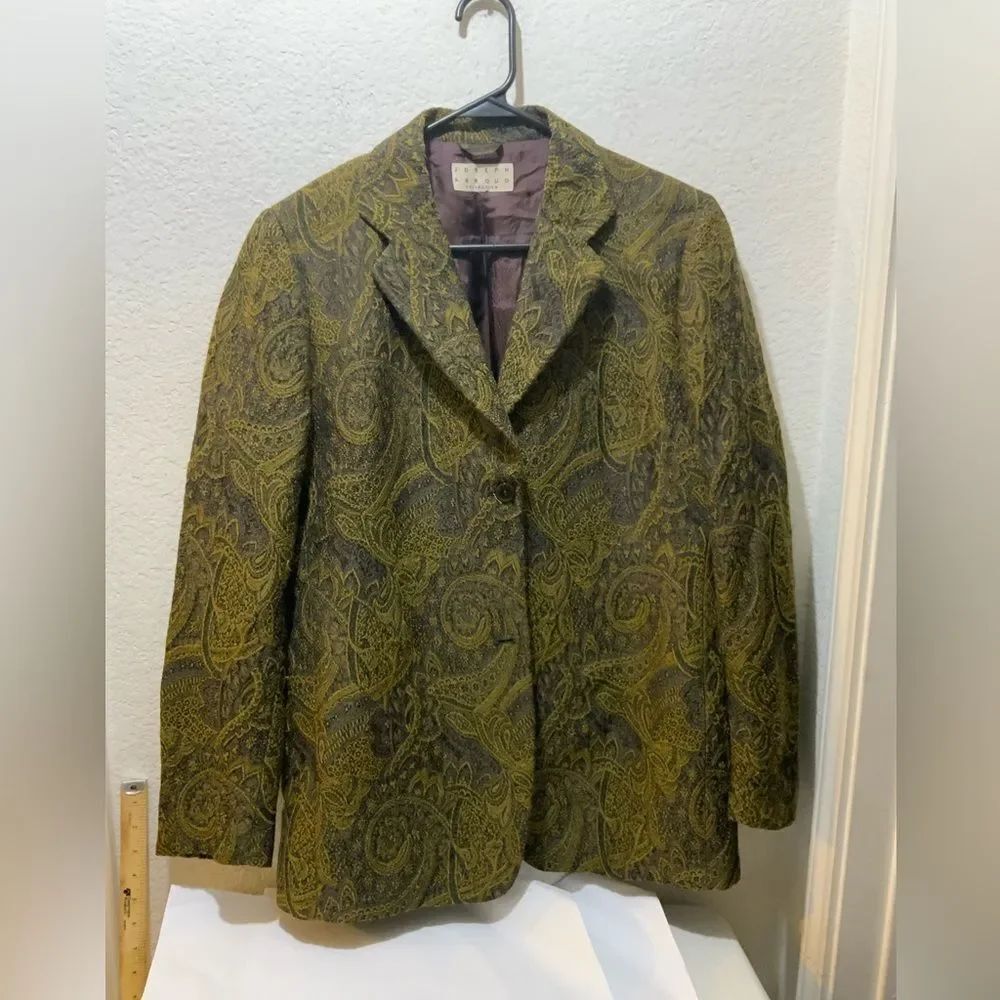 Joseph abboud olive green paisley wool silk jacquard blazer size L